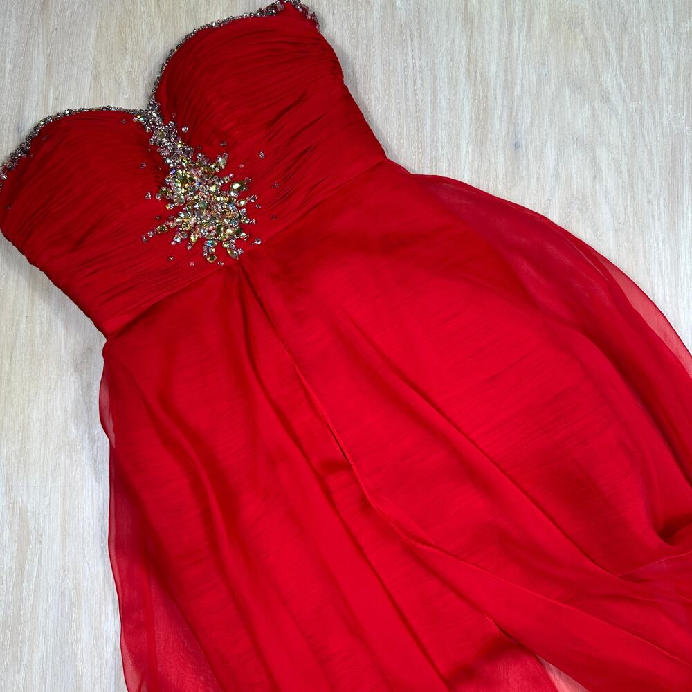Mac Duggal Red Strapless Embellished Sequin High Low Formal Evening Gown Dress 4 - Picture 12 of 16